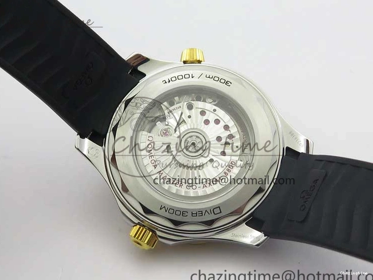0502 Seasonal 2018 Seamaster Diver 300M SS YG VSF 1:1 Best Edition YG Bezel Black Dial on Black Rubber Strap A 7934